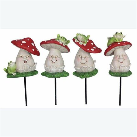 YOUNGS Resin Mushroom Figurine Garden Stake, Assorted Color - 4 Assorted 73747